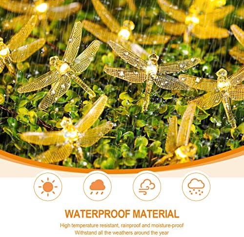 Bloomwin Dragonfly Solar String Lights Соларни Божиќни светла Надворешно водоотпорен водоотпорен 30 LED 21.3ft Топло бело 8 режими Змеј Фрилај