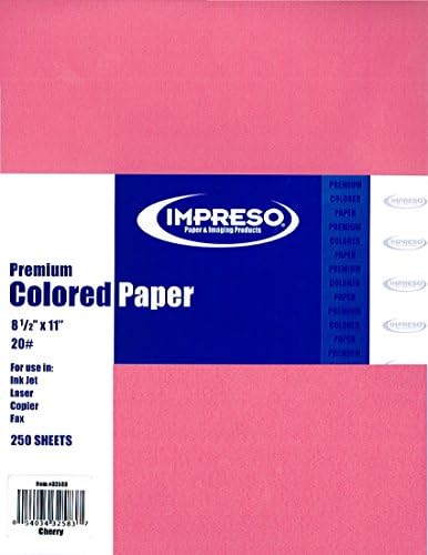 Импресо цреша црвена боја пастелна премија хартија за копирање во боја, 8 1/2 x 11 инчи големина на буква, 250 вкупни чаршафи