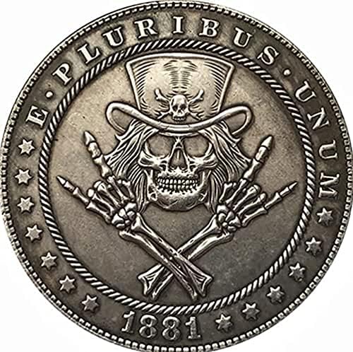 Застрашувачки скелет за глава хобо монета, американска Морган копираат антички хобо никел монета комеморативна играчка за значка,