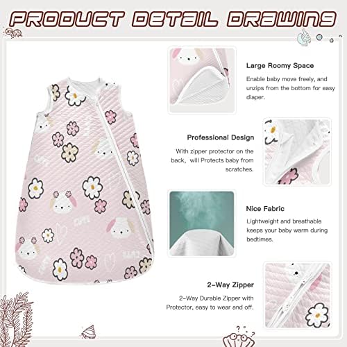 VVFELIXL вреќа за спиење за новородени бебиња, цвеќиња од розови кучиња, носено ќебе, носено ќебе, вреќа за спиење на транзиција