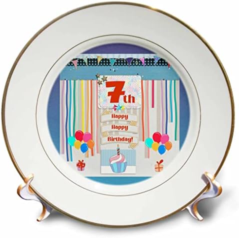 3drose слика на 7 -та роденденска ознака, cupcake, свеќа, балони, подароци, стрими - плочи