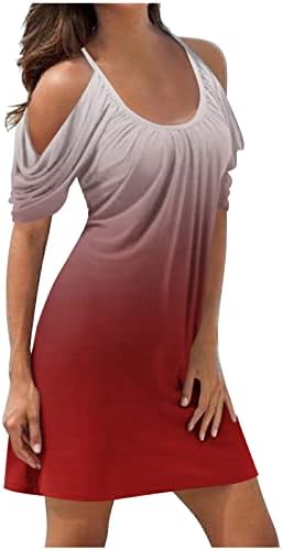 Womenенски плажа Сандес ладно рамо проточен фустан од маичка Омбре цветни печати резервоар лето случајно лабава плус големина бохо фустан
