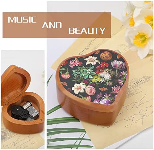 Мулти-обоен цветен гроздобер дрвен часовник музички кутија во облик на срцеви кутии подароци за семејни пријатели на lубовници