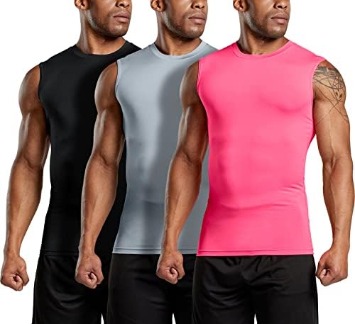 Атлио 3 пакуваат кошули за вежбање без ракави за ракави, суво вклопување на кошули за отсекување на компресија, резервоар за атлетски основни