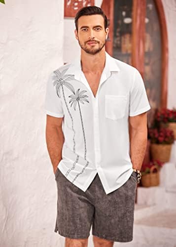 Коофанди мажјак кошули со кратки ракави Хавајски кошула печатено копче надолу со кошули со џеб
