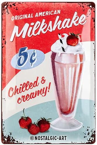 Носталгично-уметнички ретро калај знак, САД-Milkshake-Идеја за подароци за вентилатори на САД и вечера, метална плакета, гроздобер дизајн за декорација на wallидови, 7,9 x 11,