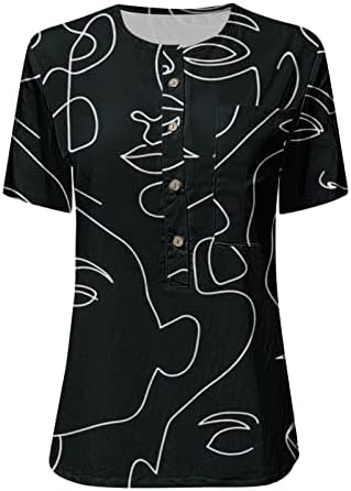 Единствени графички маици за маици женски обични модни цвеќиња за печатење на пердуви од врвови за кратки ракави на вратот маица