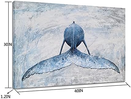 Sygallererier крајбрежно платно wallидна уметност - Слики со сина и бела кит - модерна апстрактна тропска риба слики со текстура за бања за дневна соба за дневна соба
