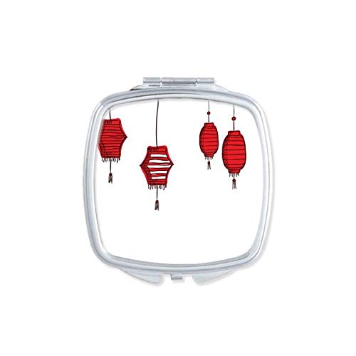 Црвени фенери кинеска година на петел огледало преносен компактен џеб шминка двострано стакло