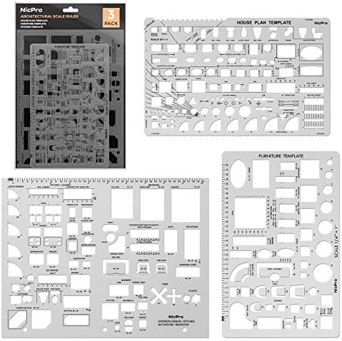 Алатки за архитектонски подготвување на Nicpro, 3 компјутерски шаблони за кујна за мебел за куќи, зграда, цртеж за внатрешни работи, цртање