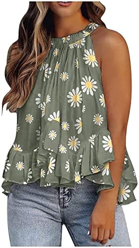 Topенски цвеќички печатени резервоари без ракави на врвот на заложната плескана блуза елек обична кошула