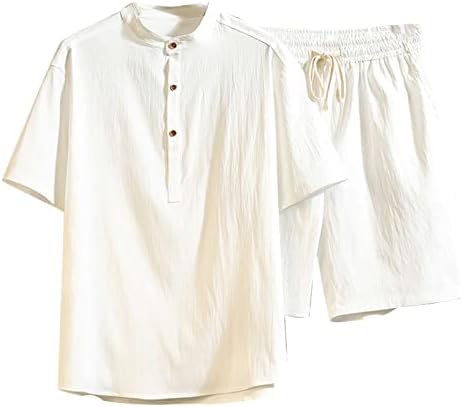 Машка плус големина Тракање со големина на две парчиња памучни постелнини поставуваат кратки ракави кошула долги панталони обични пижами