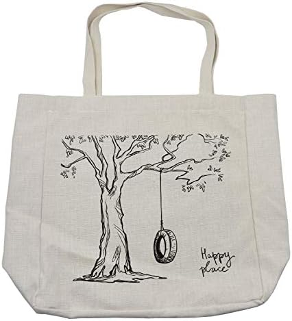 Торба за купување на дрво Амбесон, дрво со илустрација за замав за гуми среќно место лето детство празници градина, еко-пријателска торба