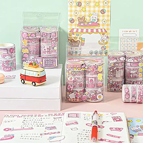 8 ролни Kawaii Washi Tape пакет, широк симпатичен сет за ленти за миење садови, каваи лента симпатична лента, розова детска лента