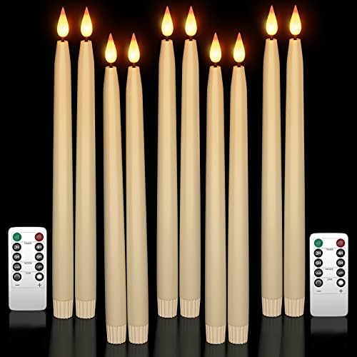 Yme 10 парчиња предводени свеќи од слонова коска со тајмер и далечински, пластични свеќи за прозорец со топла бела светлина батерија