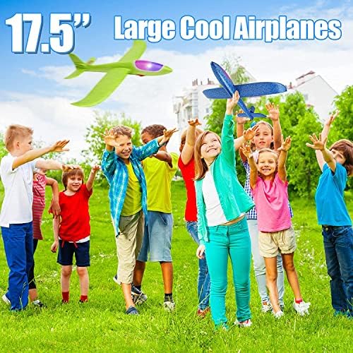 2 ПАКЕТ ЛЕД Лед Авион, 17.5 Голем Авион За Фрлање Пена, 2 Авион За Едрилица Во Режим На Летање, Летечка Играчка за Деца,Подароци