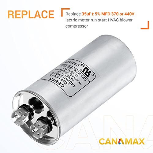 Canamax Premium 35 MFD UF ± 5% MFD 370 V VAC или 440 Volt повеќенаменски кондензатор на мотор - Компатибилен за кондензатор