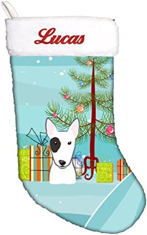 Богатства на Каролина BB1581CSEMB новогодишна елка и бик териер Персонализирани Божиќни порибувања, камин што виси чорапи Божиќна сезона