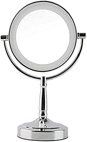 Согудио Мал Огледало За Шминка За Огледало, Метално Двострано Led Десктоп 3x Огледало ЗА Зголемување СО Светло Огледало За Суета,Спална