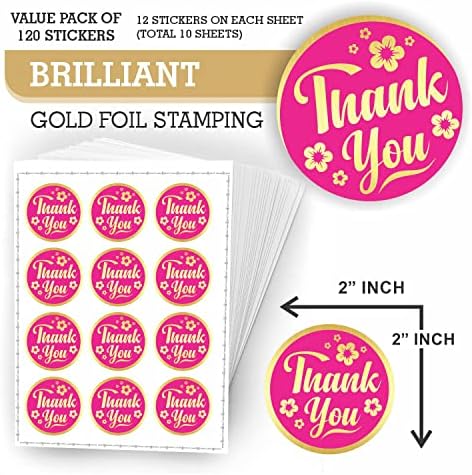 Ви благодариме Налепници Печати Етикети 2 Голем Круг Златна Фолија Печат За Картички Подарок Коверти Кутии-Магента
