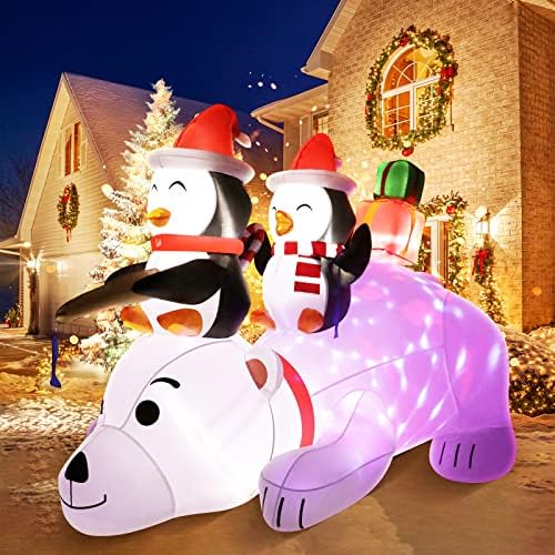 6,9 FT Божиќна надувување на отворено, гигантска поларна мечка надувување на дворната декорација со треперење LED диоди за градина,
