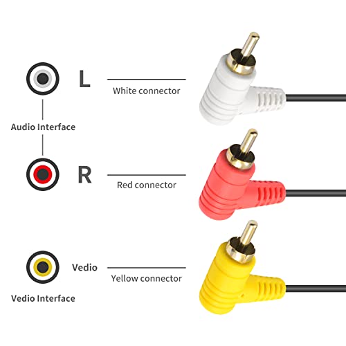 Duttek 90 степени аудио видео RCA кабел, десен агол 3RCA машки до машки композитен AV кабел со злато позлатено за ДВД, ЦД, ТВ, АВ, итн