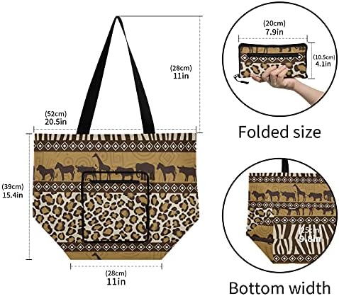 Африкански стил диви животни преклопени торбички торбички за намирници што можат да се користат за намирници со тешка торба за торбичка за торбичка за плажа, работ