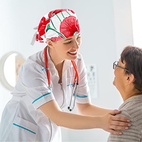 Медицинска сестра капачиња со долга коса, розови афиони прилагодливо работно капаче со копчиња и лакови за коса