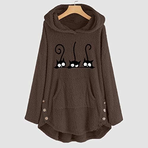 Rmxei Womenените облека Мода 2022 година, женско руно мачка вез плус големина топла качулка со врвови на џемпер блуза