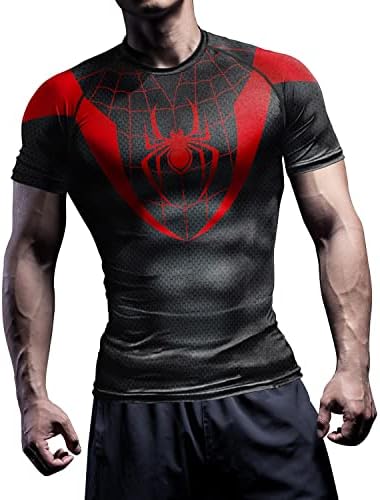 Машка кошула за компресија со кратки ракави со кратки ракави со 3Д маица за вежбање на атлетска фитнес салата ладно сув врв за мажи