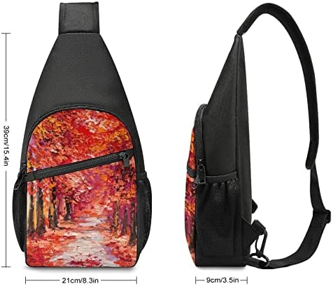 Шарени есенски дрвја трендовски сад за прашка, обичен крст ранец ранец со лесна торба за градите за пешачење за патувања