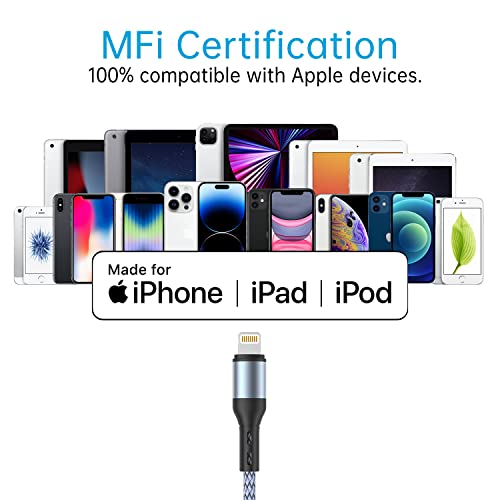 Iphone Полнач[Apple MFi Сертифициран] 3pack 6ft Премиум Плетенка Најлон Молња Кабел Брзо Полнење iPhone Полнач Кабел Компатибилен со iphone 14 13 12 11 Pro MAX XS XR X 8 7 6 5 iPad И Повеќе