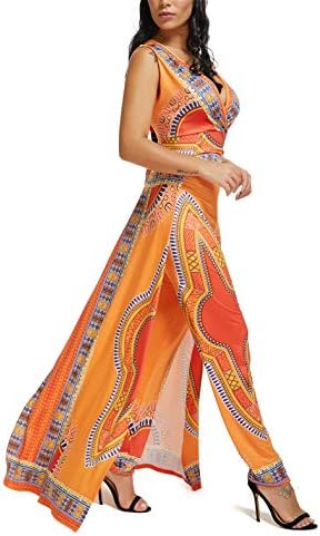Cnfaclu женски моден моден без ракави длабоки V-вратот Африка етнички печатен наметка за ромпер скок
