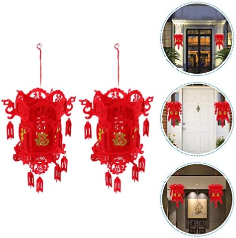 Кинески црвени фенери за висечки декор: 2pcs fu лик Фенери Нова Година црвени фенери декории за домашен ресторан Јард Нова година пролетен