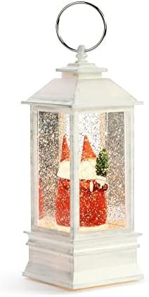 Демдако блескаше бело црвен санта 9 x 3.25 смола музички снежен глобус фенер свири Божиќна музика