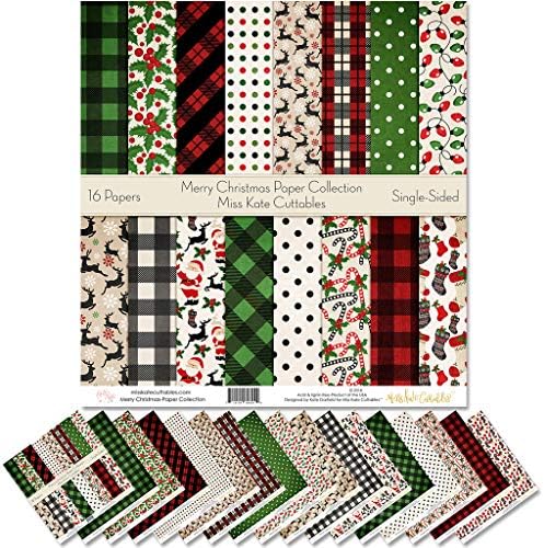 Пакет за хартија за модели - Среќен Божиќ - Специјалистичка хартија за записи Едностресана 12 x12 Колекцијата вклучува 16 листови - од Мис Кејт