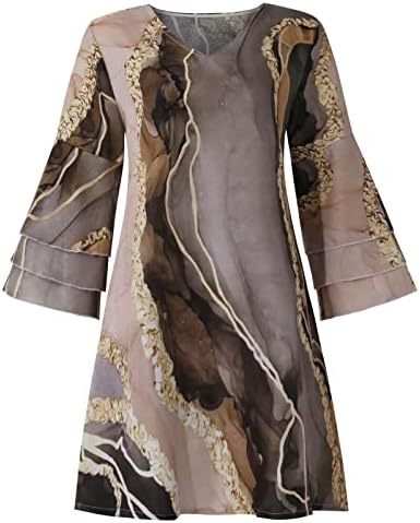 Женски ласкави фустани за да се скрие стомакот печатено V-врат 3/4 ракави мини фустан есенски венчаници фустани