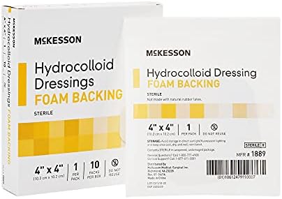 МекКесон Хидроколоидни преливи со поддршка од пена, стерилни, 4 во x 4 во, 10 брои, 1 пакет