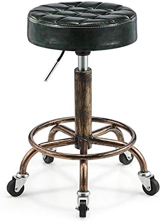 Столици за убавина на тркалото ， столче за фотографирање со зелено PU синтетичко кожно седиште ， прилагодлива висина 48-58 см ， Поддржана тежина