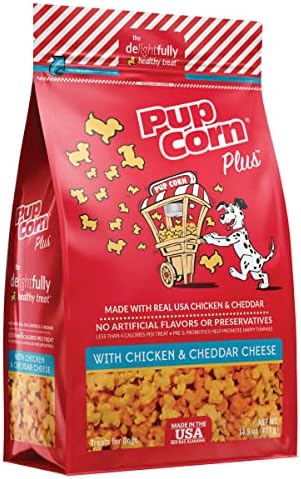 Пучен пченка плус - надуени кучиња се третираат со пребиотици и пробиотици - сирење од пилешко и чеда - направено во САД