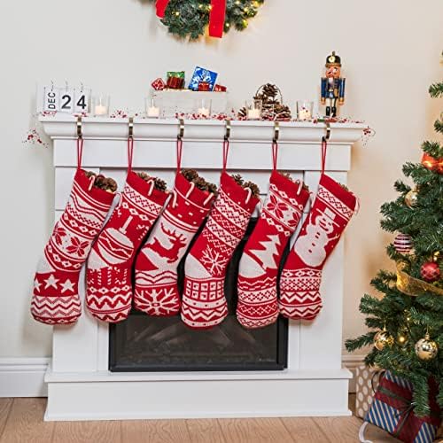 Oyоин 6 пакет плетени божиќни чорапи, ирваси/новогодишна елка/снегулки/снежен човек/божиќна топка плетени декорации за порибување за