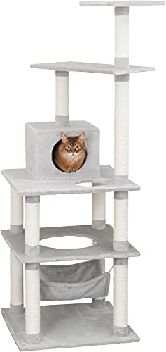 Trixie Abby 65-in мачки дрво, мачка кула, мачка кондо, хамак, пом пом, интерактивна играчка, мебел за мачки, игралиште за мачки, сива