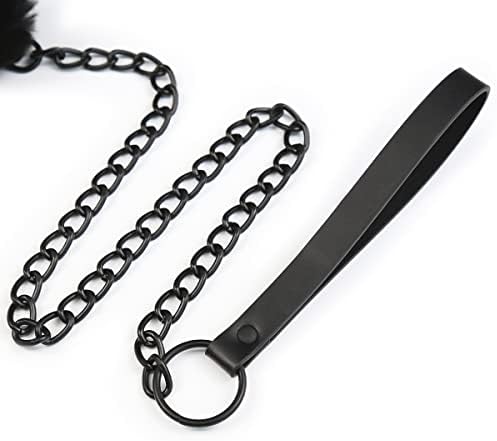 BDSM возрасна секс играчка со кадифен ток токак вратот, железен ланец, поводник, поводник за кучиња и играчка за воздржаност