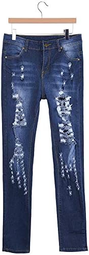 Womenенски висок пораст слаби фармерки тексас јуниори потресени тенок фит задник лифт за лифт искинати слаби фармерки