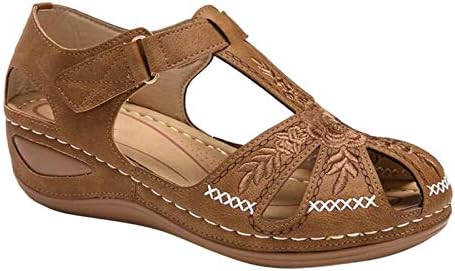 Aunimeifly Women Clain чевли кинески стил извезени папучи Тендон стапала Етнички полу -влечени сандали