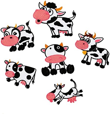 6 -тина цртани филмови смешно слатко кравјо железо на шиење на лепенка, хумористичен амблем извезена значка за деца фармерки, јакна, торби