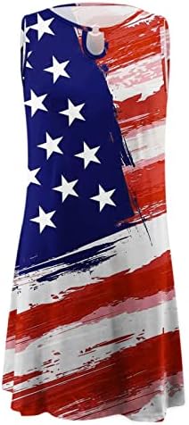 4 јули Фустан За Жени Секојдневен Летен Фустан На Плажа Американско Знаме Клучалка О-Врат Без Ракави Ѕвезди Ленти Сарафани