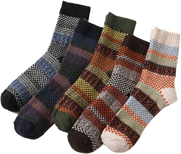 5 Спакувајте Машки Зимски Дебели Чорапи Термални Чорапи Гроздобер Уметнички Чорапи Машки Подароци