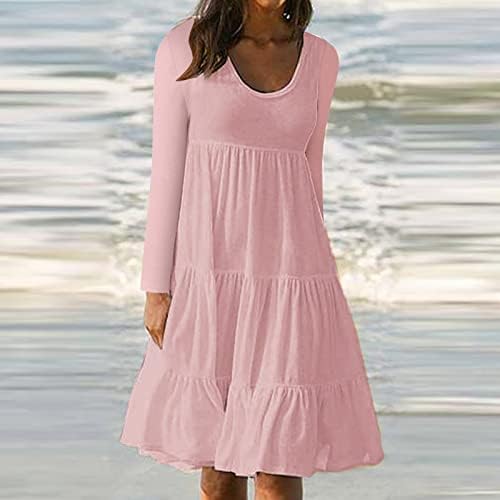 Yubnlvae женски летни фустани со долги ракави бохо а-линија мини фустан лабава фит-плетена садсија секси замав фустани на плажа фустани