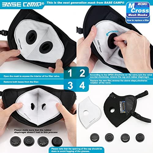 BASE CAMP M Cross Dust Mask 2 пакет пакет со M Plus Mask Mask Mask 1 Pack со 6 филтри за јаглерод